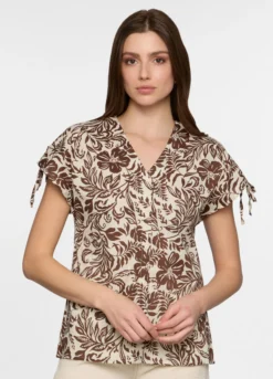 Camicia regular fit con scollo a V in popeline donna