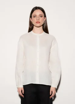 Camicia regular fit girocollo in puro lino donna