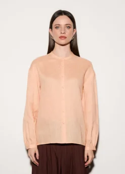Camicia regular fit girocollo in puro lino donna