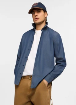 Camicia regular fit in chambray di cotone uomo