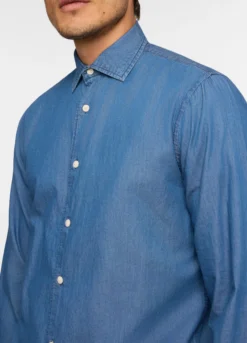 Camicia regular fit in chambray di cotone uomo
