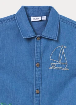Camicia regular fit in denim di puro cotone