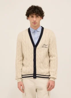 Cardigan a trecce in puro cotone uomo