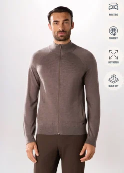 Cardigan con zip in lana merino uomo