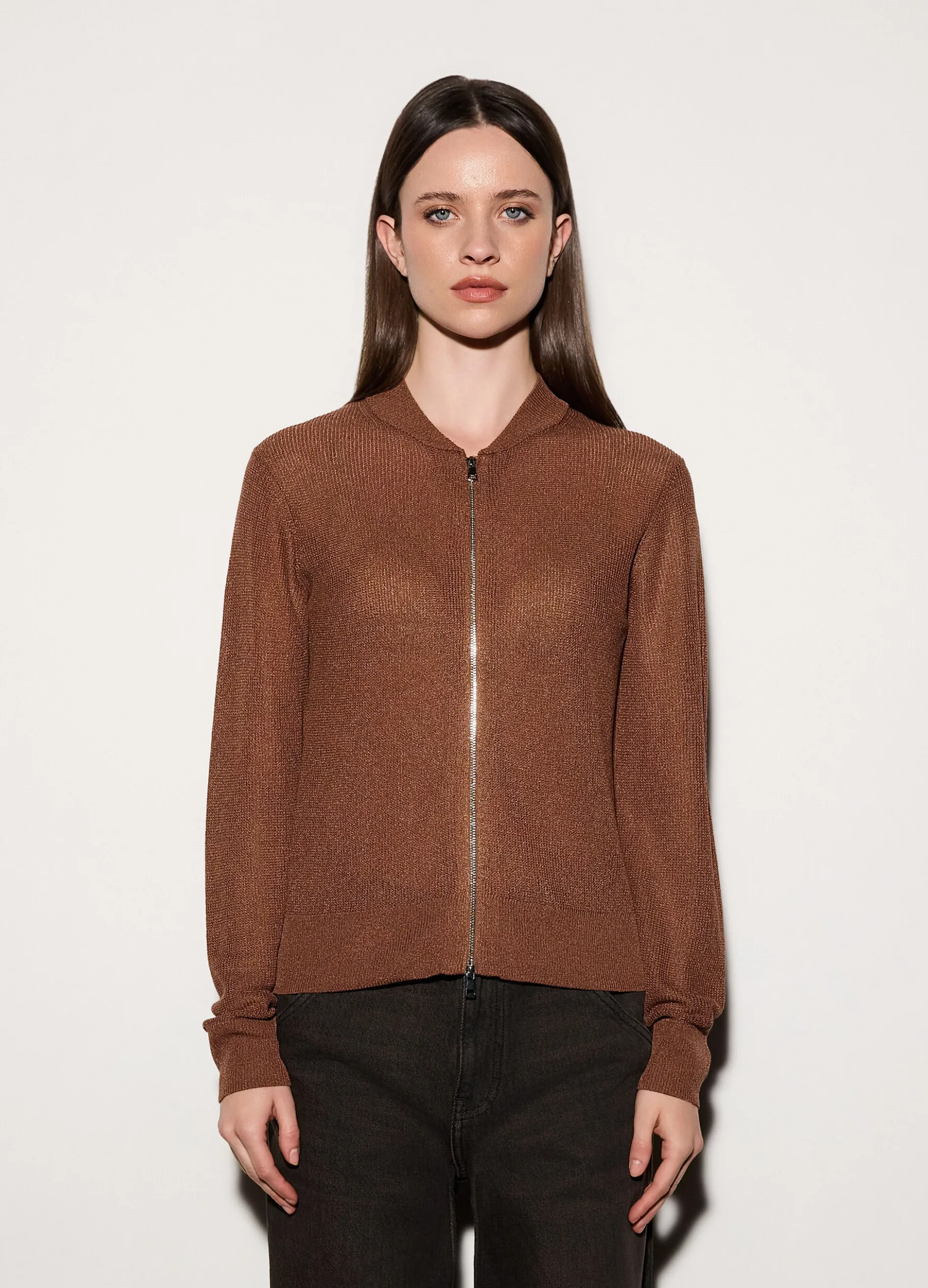 Cardigan full zip in costina donna