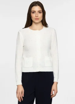 Cardigan girocollo in maglia rasata donna