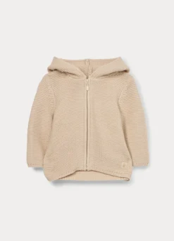 Cardigan in maglia rasata con cappuccio neonato