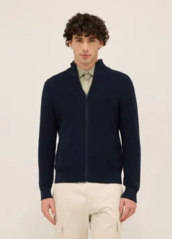 Cardigan lupetto con zip in puro cotone uomo