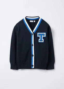 Cardigan tricot in puro cotone con lavorazione jaquard bambino