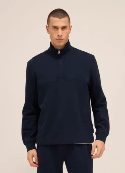 Felpa a collo alto con mezza zip in puro cotone uomo