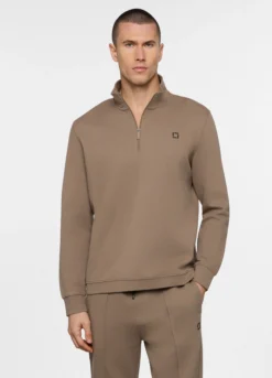 Felpa con mezza zip in piquet misto cotone uomo