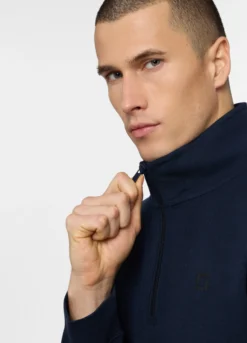 Felpa con mezza zip in piquet misto cotone uomo