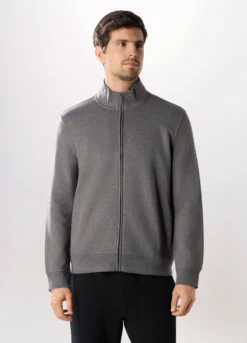 Felpa lupetto con zip in misto cotone uomo