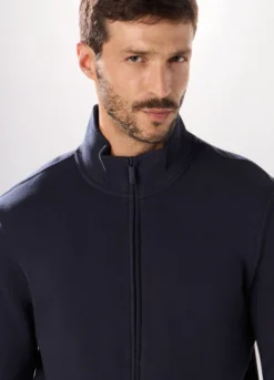 Felpa slim con zip in puro cotone uomo