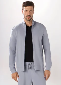 Felpa slim con zip in puro cotone uomo