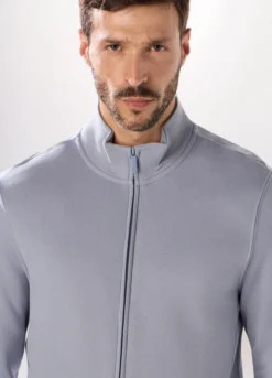 Felpa slim con zip in puro cotone uomo