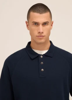 Felpa stile polo a maniche lunghe in puro cotone uomo