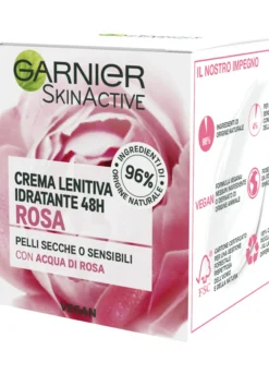 Garnier Crema Viso Idratante Lenitiva SkinActive, Ideale per Pelli Secche o Sensibili, Arricchita con Acqua di Rosa, 50 ml.