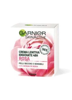 Garnier Crema Viso Idratante Lenitiva SkinActive, Ideale per Pelli Secche o Sensibili, Arricchita con Acqua di Rosa, 50 ml.
