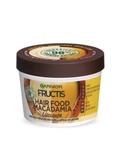 Garnier Maschera Lisciante Fructis Hair Food, Maschera disciplinante 3in1 con formula vegana per capelli difficili da lisciare, Macadamia, 390 ml.
