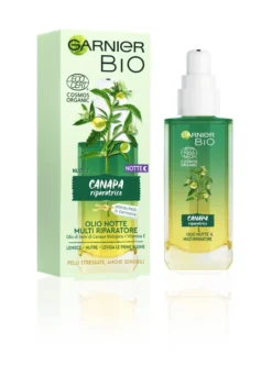 Garnier Olio viso notte Bio, Olio Notte multi riparatore con Olio di Semi di Canapa Biologico e Vitamina E, per pelli stressate, anche sensibili e prime rughe, 30 ml.