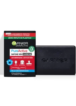 Garnier PureActive Sapone viso e corpo al carbone, Anti-imperfezioni, Formula vegana con 98% di ingredienti naturali, 100 g.