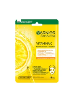 Garnier SkinActive, Maschera in Tessuto Hydra Bomb Vitamina C + Acido Ialuronico, Idratante e Illuminante, Per Pelli Spente, Non Uniformi, 28g.