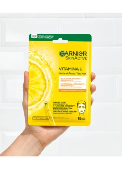 Garnier SkinActive, Maschera in Tessuto Hydra Bomb Vitamina C + Acido Ialuronico, Idratante e Illuminante, Per Pelli Spente, Non Uniformi, 28g.