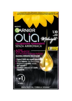 Garnier Tinta Capelli Olia, Colorazione permanente senza ammoniaca, copre il 100% dei capelli bianchi, Con oli di fiori di origine naturale, Nero Zaffiro (1.10).