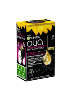 Garnier Tinta Capelli Olia, Colorazione permanente senza ammoniaca per una fragranza delicata, copre il 100% dei capelli bianchi, Con oli di fiori di origine naturale, Nero Intenso (1.0).