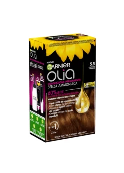 Garnier Tinta Capelli Olia, Colorazione permanente senza ammoniaca per una fragranza delicata, copre il 100% dei capelli bianchi, Con oli di fiori di origine naturale, Castano Dorato (5.3).