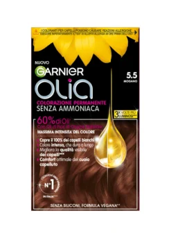 Garnier Tinta Capelli Olia, Colorazione permanente senza ammoniaca, copre il 100% dei capelli bianchi, Con oli di fiori di origine naturale, Mogano (5.5).