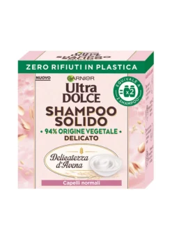 Garnier Ultra Dolce Shampoo Solido Delicatezza D’Avena, Per Cute sensibile e Capelli Delicati, Con packaging 100% ecologico plastic-free, 60 gr.