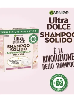 Garnier Ultra Dolce Shampoo Solido Delicatezza D’Avena, Per Cute sensibile e Capelli Delicati, Con packaging 100% ecologico plastic-free, 60 gr.