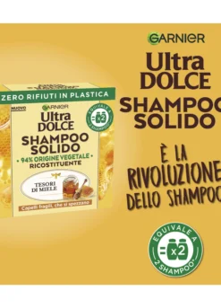 Garnier Ultra Dolce Shampoo Solido Tesori di Miele, Per Capelli Fragili che si Spezzano, Con packaging 100% ecologico plastic-free, 60 gr.