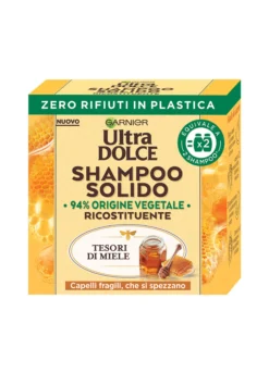 Garnier Ultra Dolce Shampoo Solido Tesori di Miele, Per Capelli Fragili che si Spezzano, Con packaging 100% ecologico plastic-free, 60 gr.