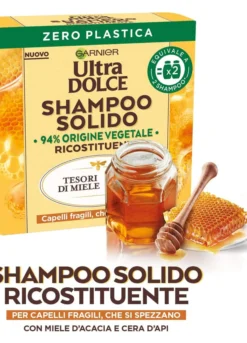 Garnier Ultra Dolce Shampoo Solido Tesori di Miele, Per Capelli Fragili che si Spezzano, Con packaging 100% ecologico plastic-free, 60 gr.