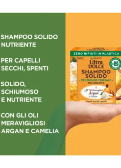 Garnier Ultra Dolce Shampoo Solido con Oli meravigliosi di Argan e Camelia, Per capelli secchi e spenti, Con packaging 100% ecologico plastic-free, 60 gr.