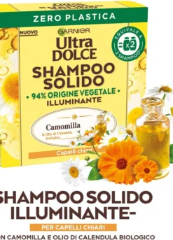 Garnier Ultra Dolce Shampoo Solido Camomilla, Per Capelli Chiari, Con packaging 100% ecologico plastic-free, 60 gr.