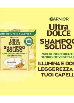 Garnier Ultra Dolce Shampoo Solido Camomilla, Per Capelli Chiari, Con packaging 100% ecologico plastic-free, 60 gr.