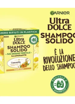 Garnier Ultra Dolce Shampoo Solido Camomilla, Per Capelli Chiari, Con packaging 100% ecologico plastic-free, 60 gr.