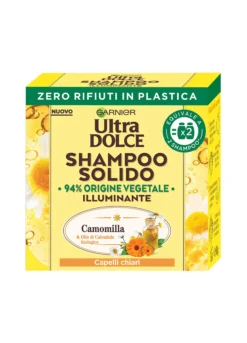 Garnier Ultra Dolce Shampoo Solido Camomilla, Per Capelli Chiari, Con packaging 100% ecologico plastic-free, 60 gr.