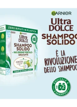 Garnier Ultra Dolce Shampoo Solido Cocco e Aloe vera, Per capelli da normali a grassi, Con packaging 100% ecologico plastic-free, 60 gr.