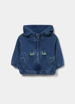 Giacca in french terry denim con cappuccio neonato