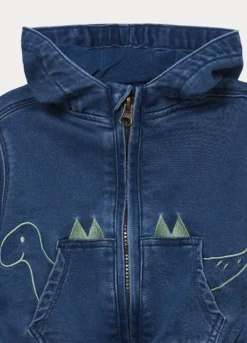 Giacca in french terry denim con cappuccio neonato
