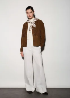 Giacca in vera pelle scamosciata con frange donna