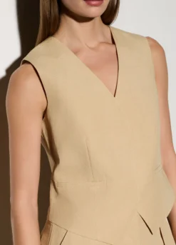 Gilet con scollo a V misto lino donna