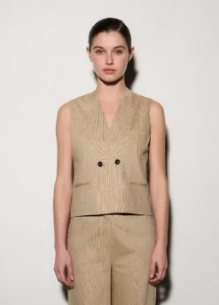 Gilet doppiopetto con scollo a V misto lino donna