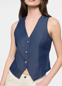 Gilet fit slim in denim di puro cotone donna