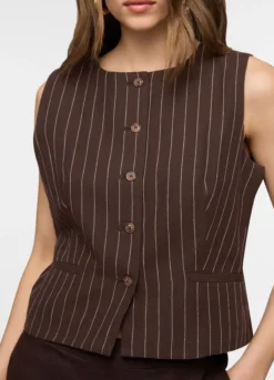 Gilet Fit tailored misto lino gessato donna